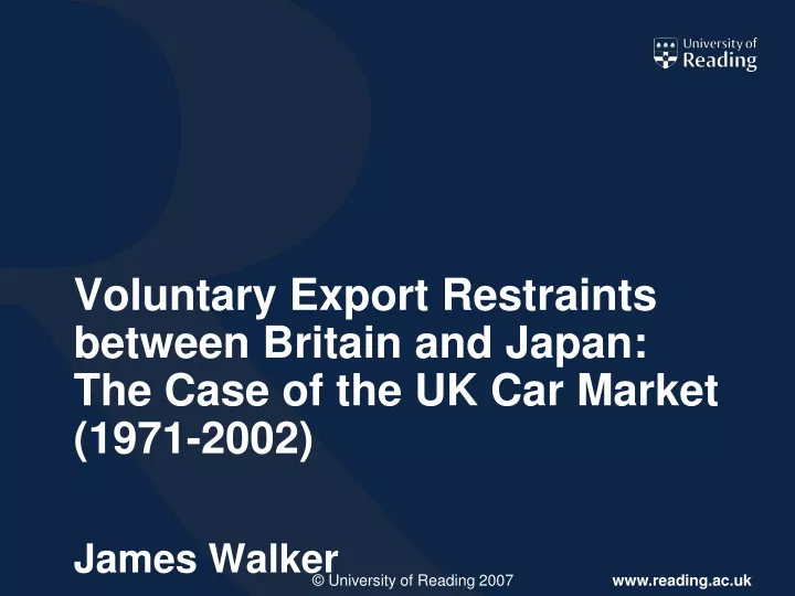 voluntary export restraints between britain and japan the case of the uk car market 1971 2002