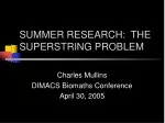 SUMMER RESEARCH:  THE SUPERSTRING PROBLEM
