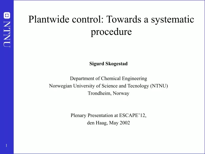 plantwide control towards a systematic procedure
