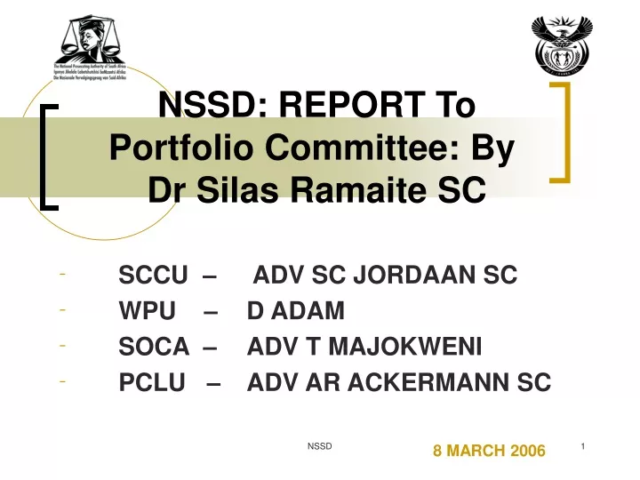 nssd report to portfolio committee by dr silas ramaite sc