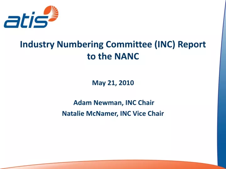 industry numbering committee inc report to the nanc