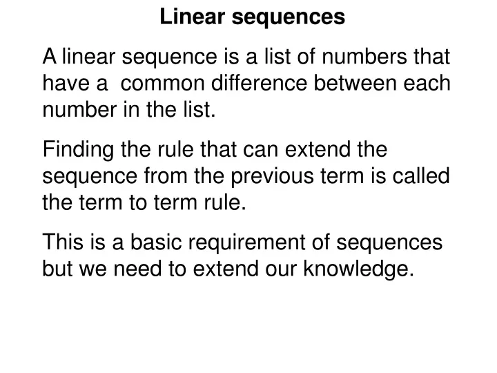 linear sequences a linear sequence is a list