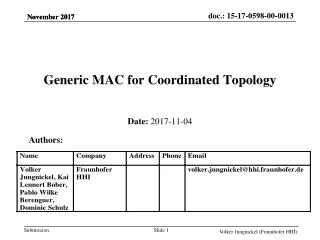 Generic MAC for Coordinated Topology