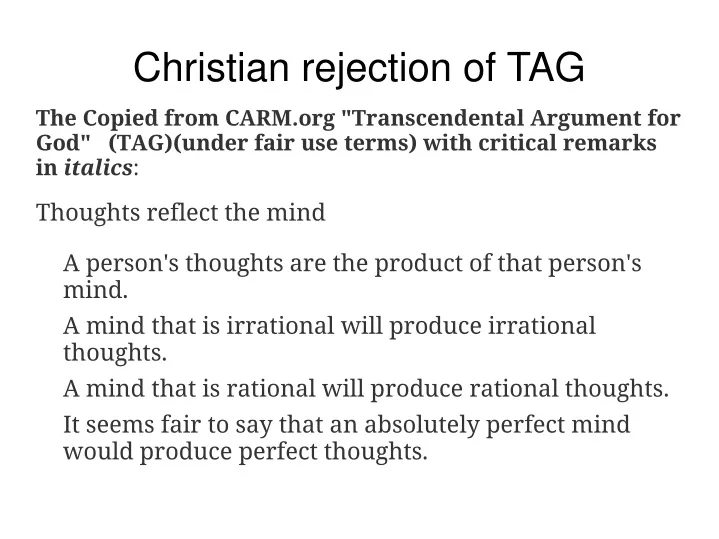 christian rejection of tag