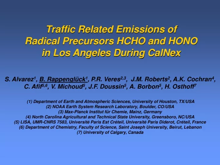 traffic related emissions of radical precursors