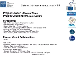 Project Leader:  Giovanni Ricco Project Coordinator:  Marco Ripani Participants: