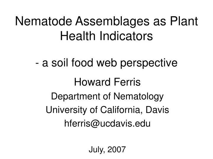 nematode assemblages as plant health indicators a soil food web perspective
