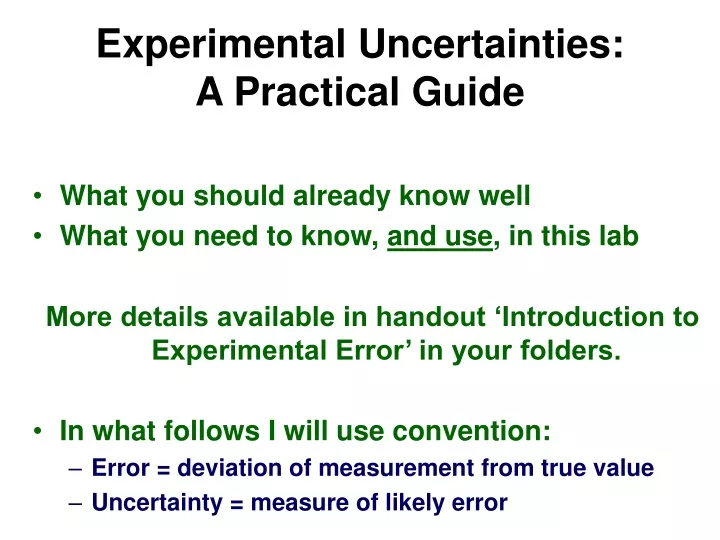 experimental uncertainties a practical guide