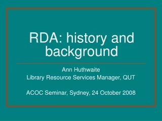 RDA: history and background
