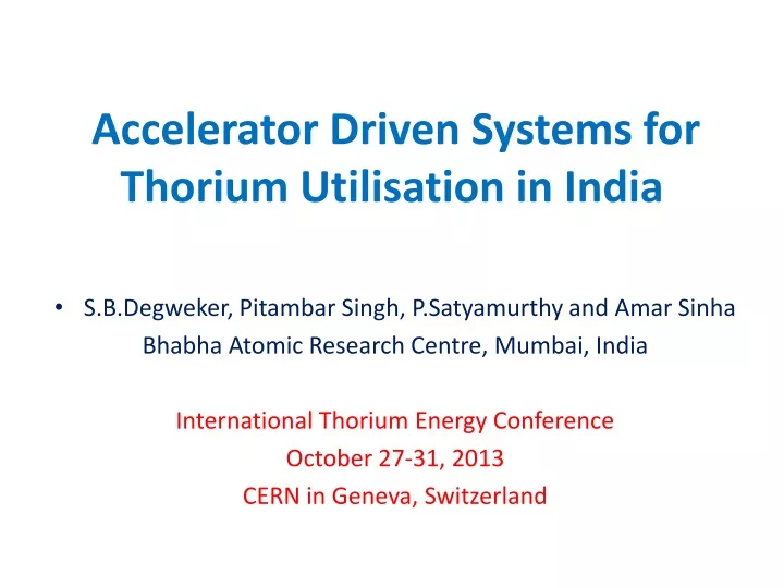 accelerator driven systems for thorium utilisation in india