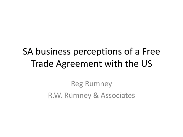 sa business perceptions of a free trade agreement with the us