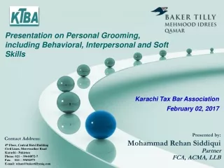 Presentation on Personal Grooming, including Behavioral, Interpersonal and Soft Skills