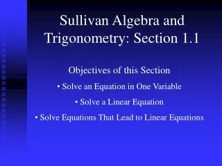 Sullivan Algebra and Trigonometry: Section 1.1