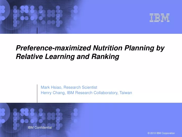 preference maximized nutrition planning by relative learning and ranking