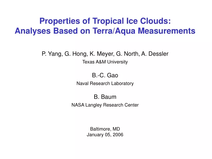 properties of tropical ice clouds analyses based