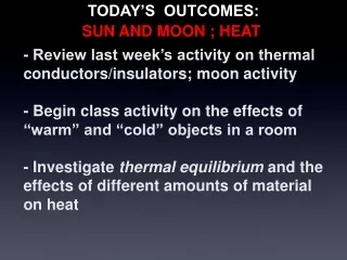 - Review last week’s activity on thermal conductors/insulators; moon activity