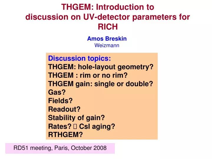 thgem introduction to discussion on uv detector parameters for rich