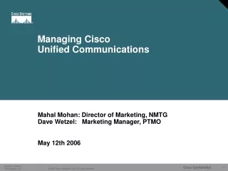 Managing Cisco  Unified Communications