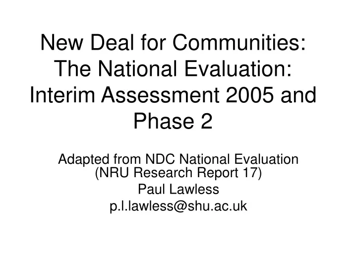 new deal for communities the national evaluation