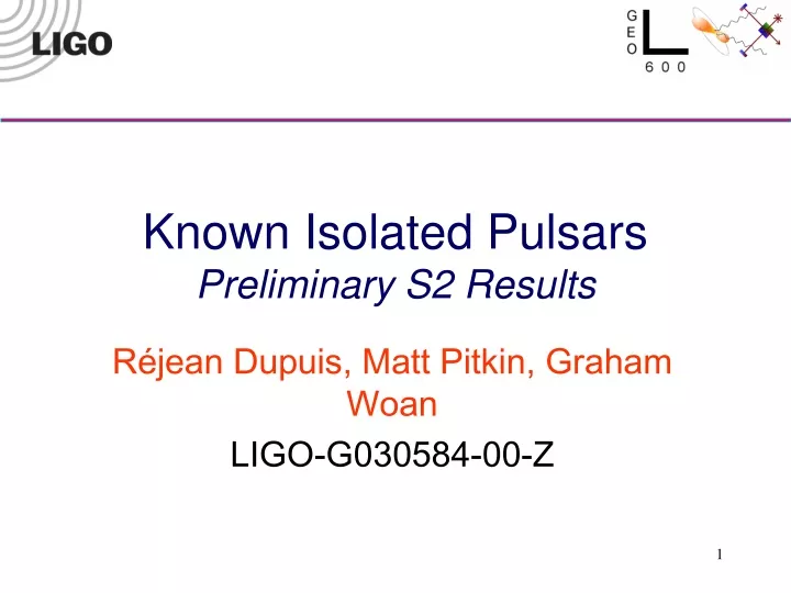 known isolated pulsars preliminary s2 results