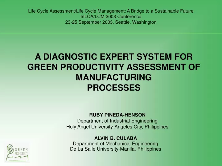 a diagnostic expert system for green productivity assessment of manufacturing processes