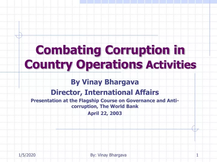 combating corruption in country operations activities