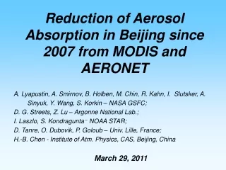 Reduction of Aerosol Absorption in Beijing since 2007 from MODIS and AERONET