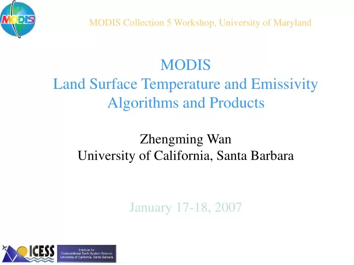 modis collection 5 workshop university of maryland