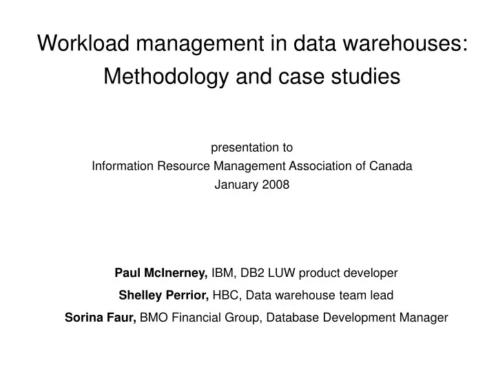workload management in data warehouses