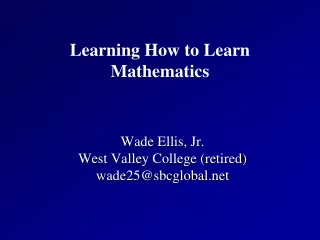 Learning How to Learn  Mathematics