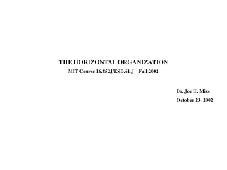 THE HORIZONTAL ORGANIZATION  MIT Course 16.852J/ESD.61.J – Fall 2002
