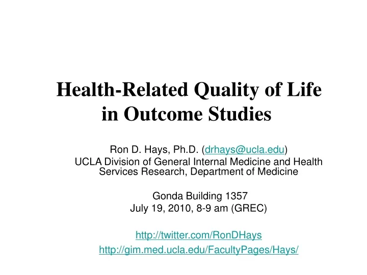 health related quality of life in outcome studies