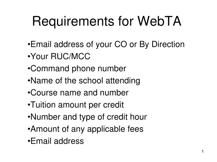 requirements for webta
