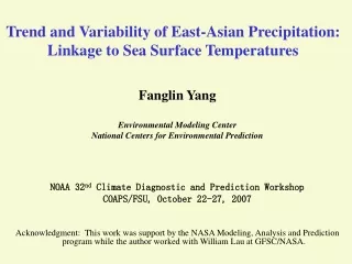 Trend and Variability of East-Asian Precipitation: Linkage to Sea Surface Temperatures