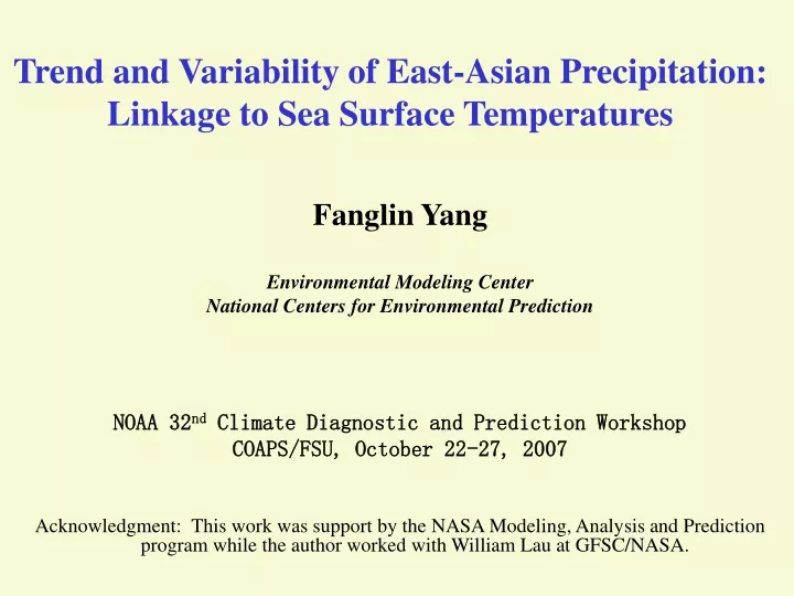 trend and variability of east asian precipitation linkage to sea surface temperatures