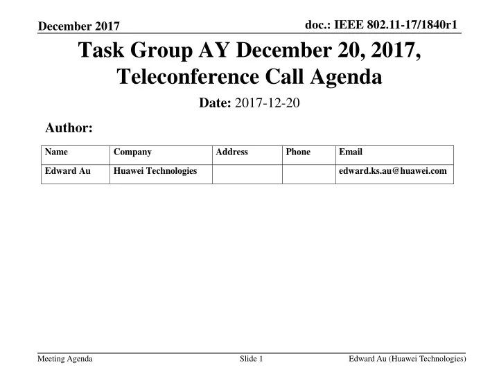 task group ay december 20 2017 teleconference call agenda