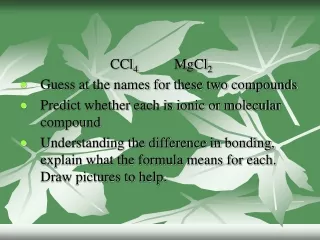 CCl 4 		MgCl 2 Guess at the names for these two compounds