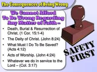 Death, Burial &amp; Resurrection of Christ. (1 Cor. 15:1-4) The Deity of Christ. (John 8:24)