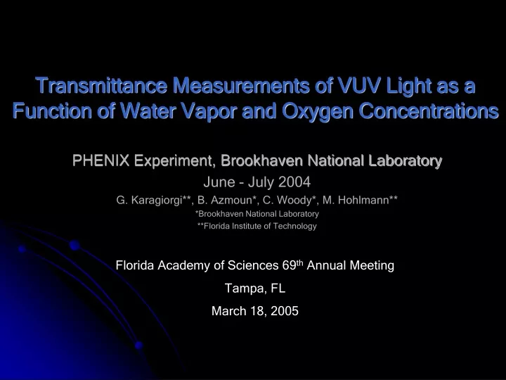 transmittance measurements of vuv light