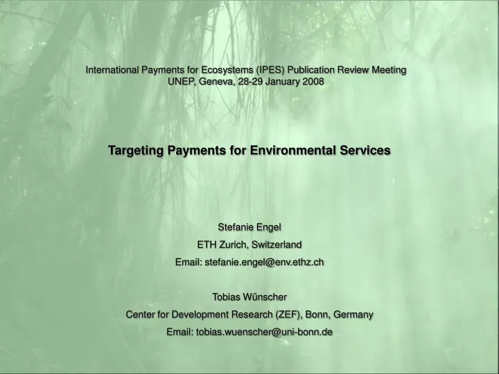 international payments for ecosystems ipes