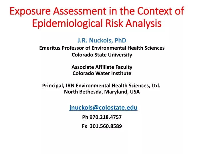 exposure assessment in the context of epidemiological risk analysis