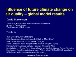 Influence of future climate change on air quality – global model results