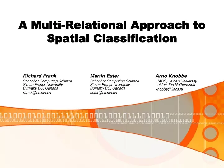 a multi relational approach to spatial classification