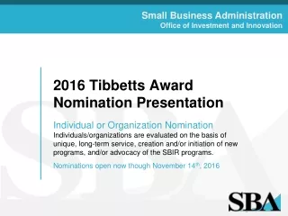 2016 Tibbetts Award Nomination Presentation