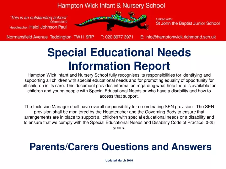 special educational needs information report