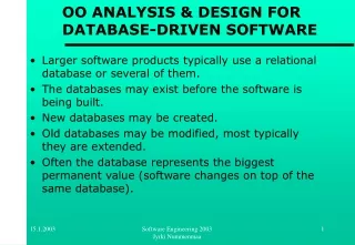 OO ANALYSIS &amp; DESIGN FOR DATABASE-DRIVEN SOFTWARE