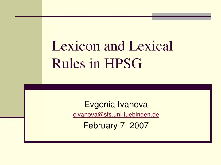 lexicon and lexical rules in hpsg