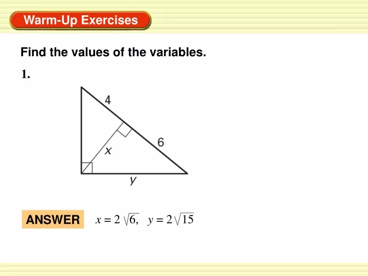find the values of the variables