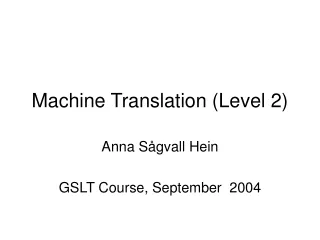 Machine Translation (Level 2)