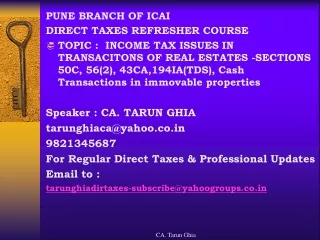 PUNE BRANCH OF ICAI  DIRECT TAXES REFRESHER COURSE